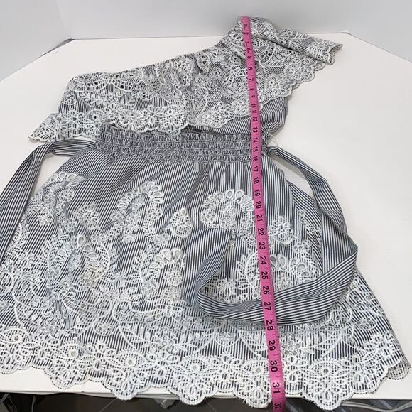 Saylor Grey & White Pinstripe One Shoulder Mini Dress Size Small - Picture 10 of 14